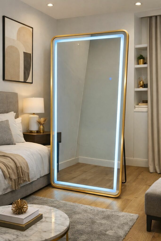 Espejo RECTANGULAR CON BORDE DORADO 70cm*1.60mt CON LED PVC-1
