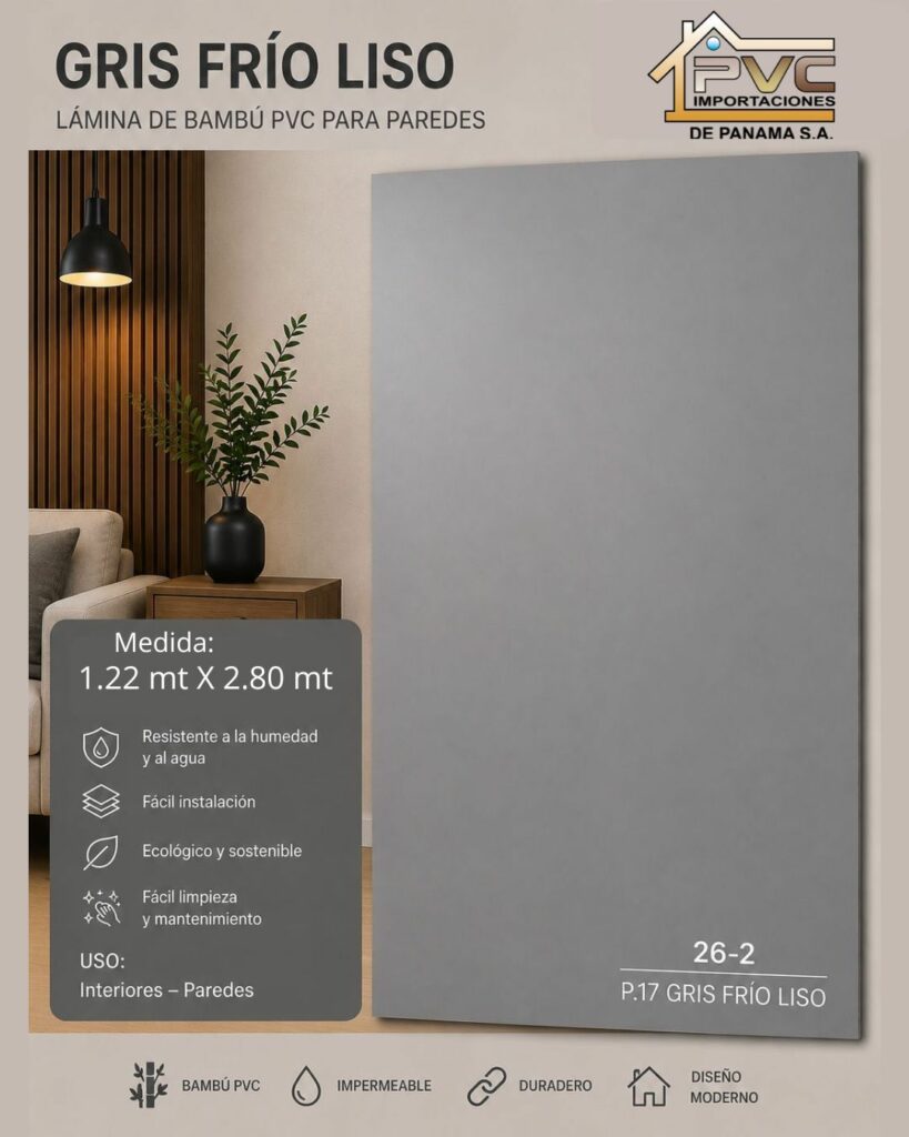 PA36-37 LAMINA BAMBU GRIS FRIO LISO 26-2 1.22*2.80MT