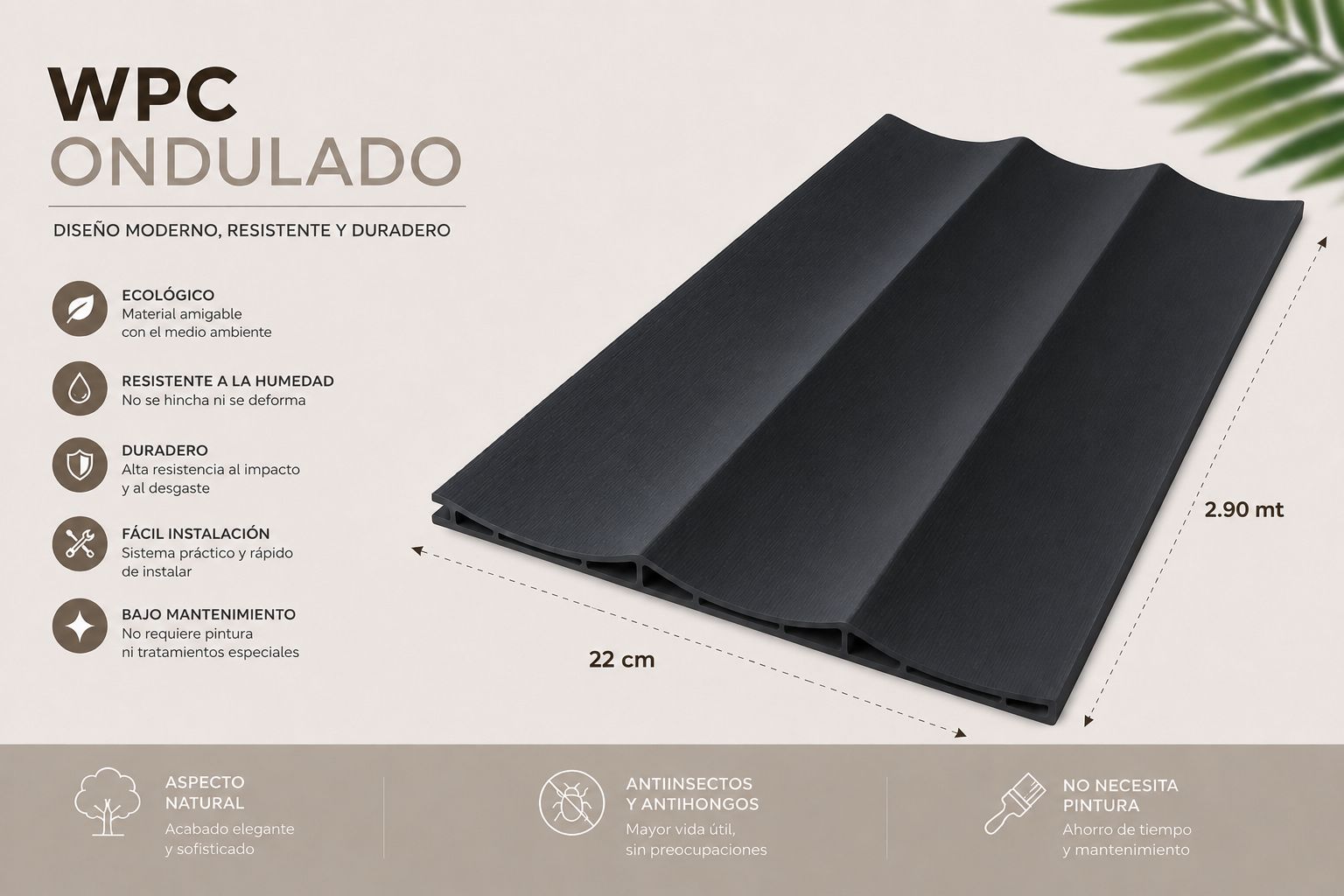 PA36 -Wpc ONDULADO NEGRO MATE 23-2 22cm*2.90m